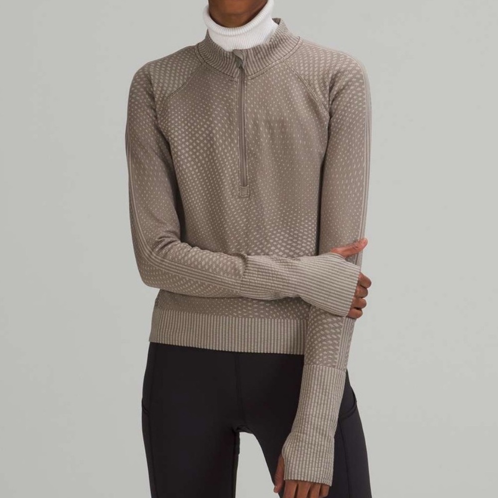 Lululemon Rest Less Cropped Half-Zip Grid Warp Rover / Raw Linen